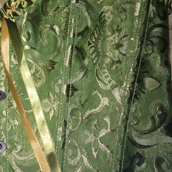 Ladies sexy cotton corset, brocade green, satin ribbons, with boning siz… - Picture 4 of 8